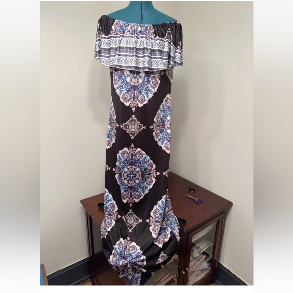 Suimiki Women’s Black Purple Off The Shoulder Maxi Dress Size XXL